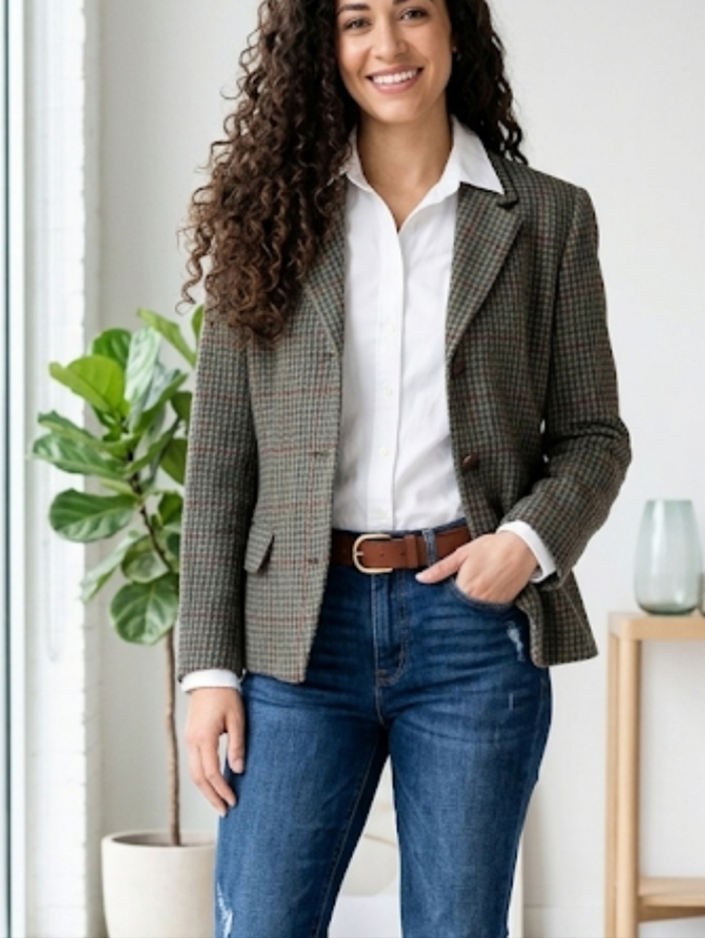 Vintage Lizsport Blazer Wool Tweed Plaid size 14